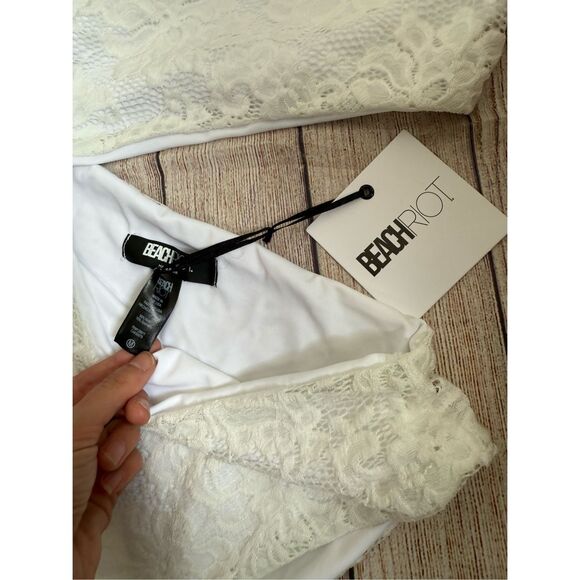 NWT‎ Beach Riot Swim White Selena Lace One Piece Side Cutout Bow Bridal Swimsuit - Picture 6 of 12
